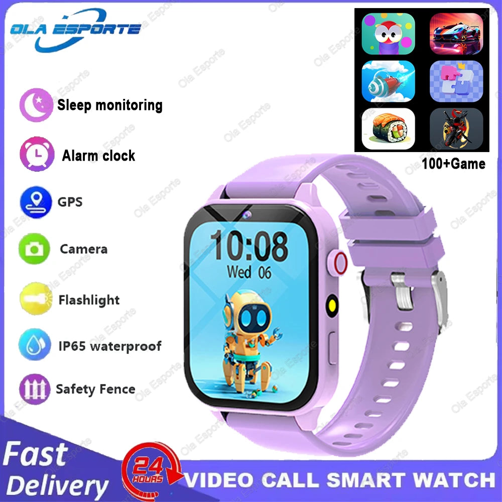 Game Kids Smartwatch 300mAh HD Screen HD Camear Outdoor LED Flashlight Watch Multifunctional Alarm Clock Computer Smart Watch Peaceful Pleasures Health and Wellness Purple