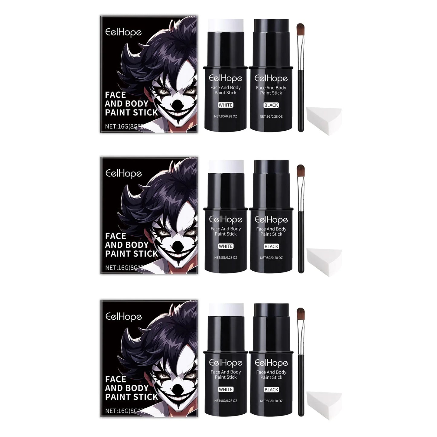 Halloween Face & Body Paint Kit – Black White Clown Makeup Set Peaceful Pleasures Health and Wellness 3sets boxes