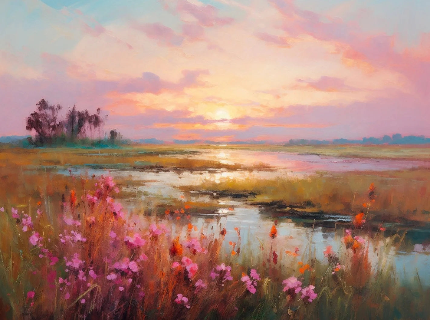 Wildflower Field Landscape Oil Poster Vintage Rustic Moody Autumn Country Scenery Canvas Painting Wall Art for Room Home Deco Peaceful Pleasures Health and Wellness 16 30x40cm Unframed