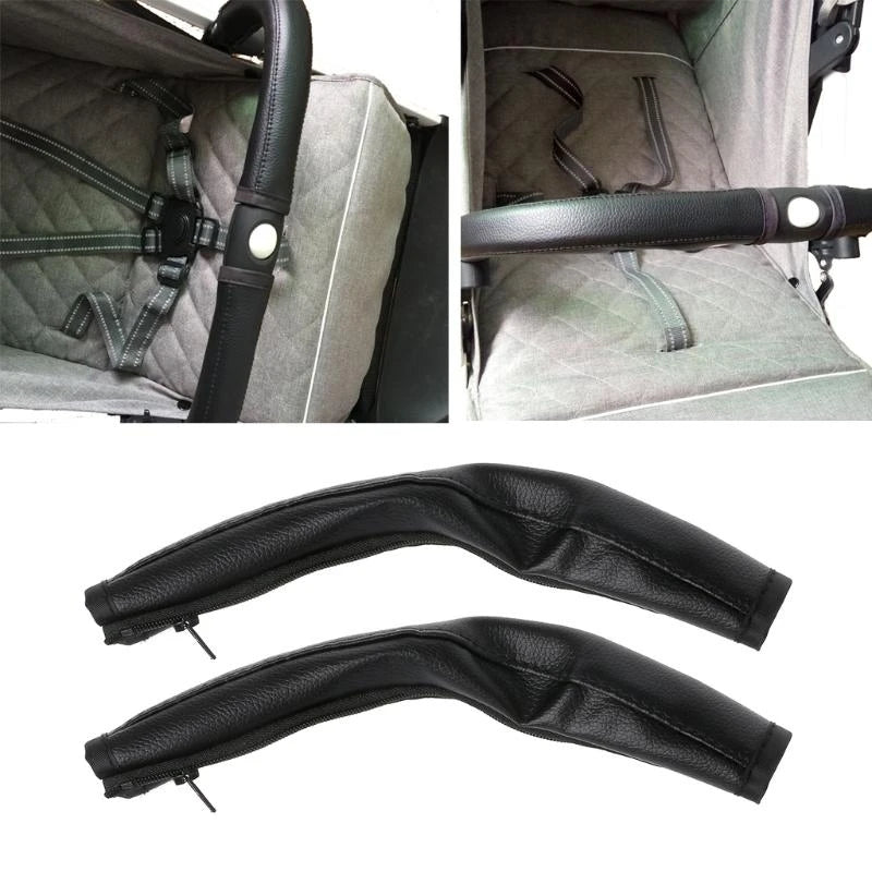 PU Leather Stroller Armrest Covers – 2pc Handle Protector Set
