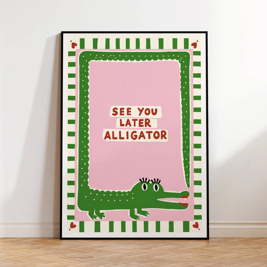 Funny Crocodile & Giraffe Canvas Wall Art | Kids Room Decor Canvas Wall Art Peaceful Pleasures Health and Wellness G4796 21x30cm Black Framed