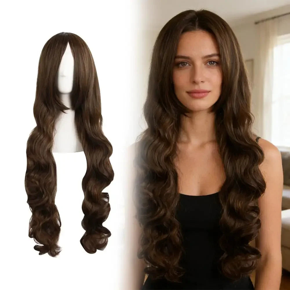 Women Long Wavy Cosplay Wig 80cm Brown Natural Looking Synthetic Lace Wig for Lolita Daily Use Party Salon Styling Peaceful Pleasures Health and Wellness