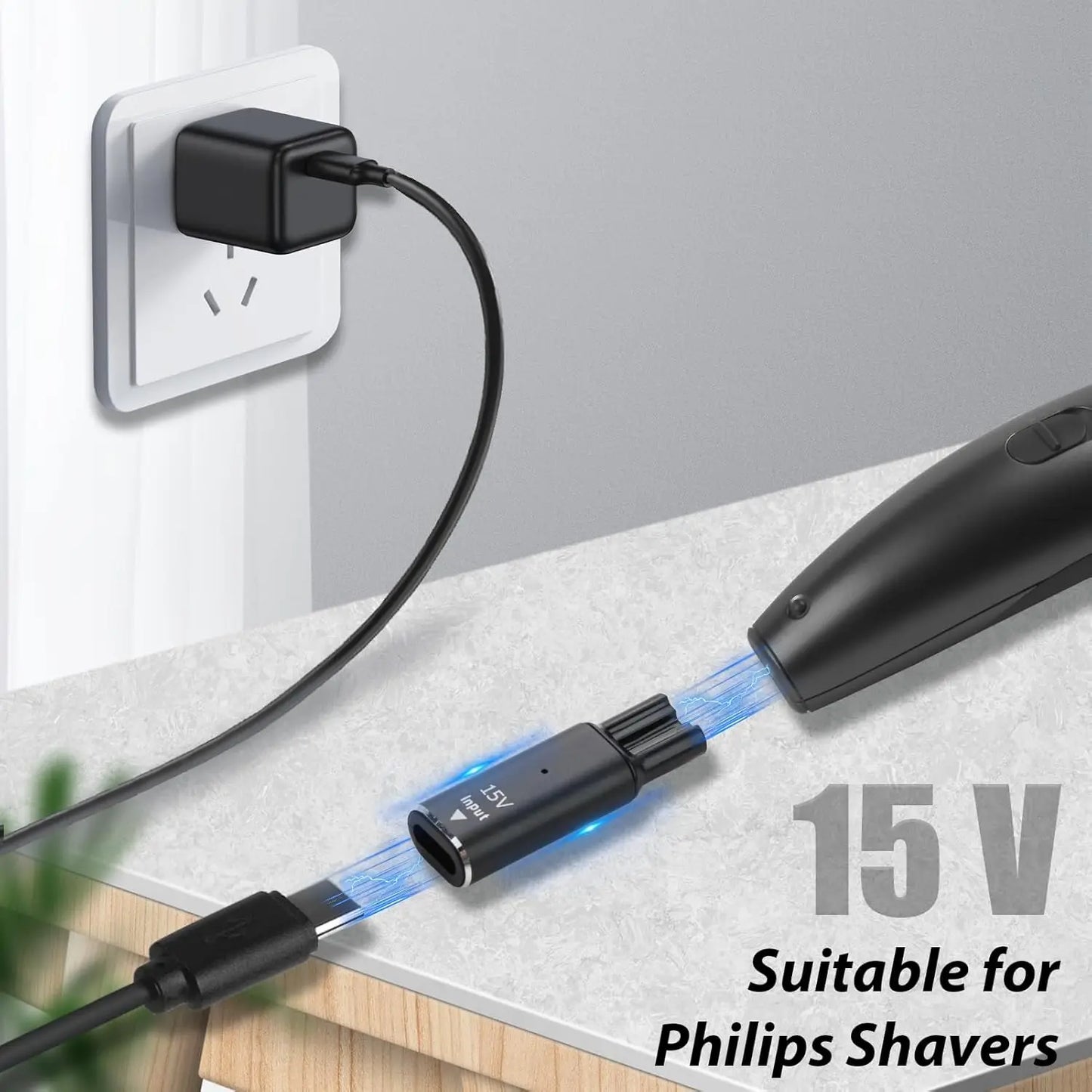 Type-C Shaver Adapter 15V for Philips OneBlade HQ8505 QP6510 Peaceful Pleasures Health and Wellness