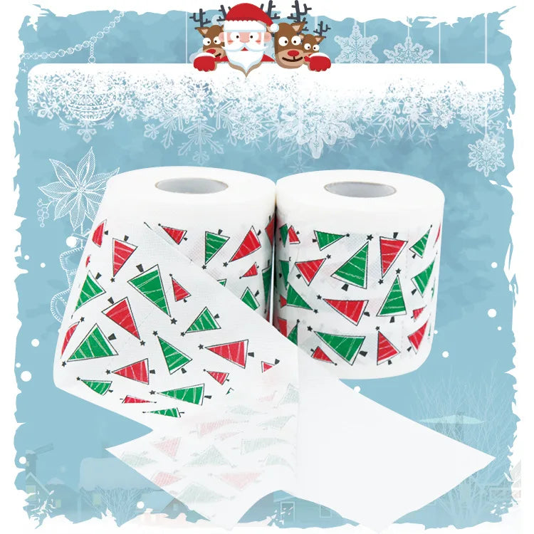 2Pcs Christmas Printed Tissue Disposable Printed Toilet Tissues Toilet Roll Paper Christmas Ornaments For Party New Year Gifts Peaceful Pleasures Health and Wellness Christmas tree 2pcs
