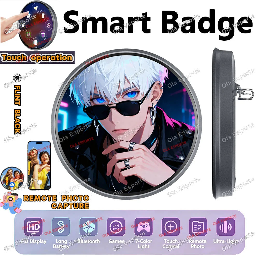 Electronic Display Badge Bar Bluetooth Smart Cyber Badge 1.85 Inch Hd Touch Screen Images, Gifs Text Short Videos Display Peaceful Pleasures Health and Wellness Black