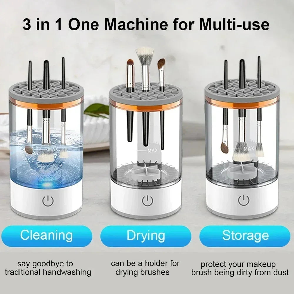 3 In 1 Automatic Electric Makeup Brush Cleaner For Women Portable Eye Shadow Brush Holder Stand Tool And Dryer Beauty Makeup Peaceful Pleasures Health and Wellness