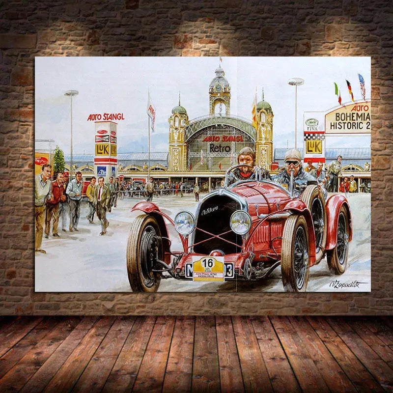 Vintage Racing Car Canvas Wall Art | Retro Classic Car Poster Canvas Wall Art Peaceful Pleasures Health and Wellness 3 40x80cm