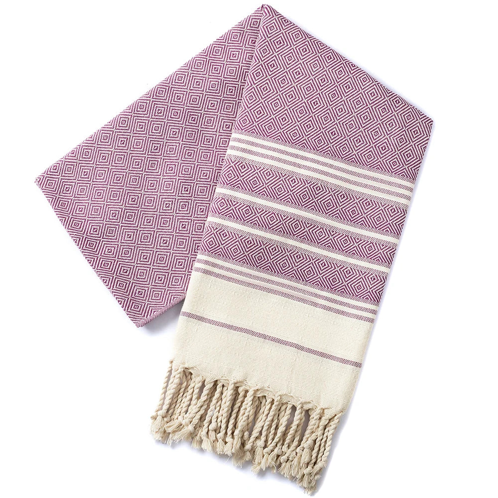 Cotton Turkish Beach Towel | Diamond Grid Quick-Dry 100×180cm