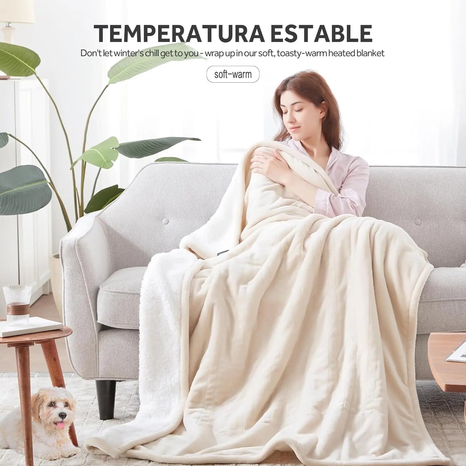 Twin Electric Heated Blanket – 6 Heat Levels, Beige 62x84" Peaceful Pleasures Health and Wellness