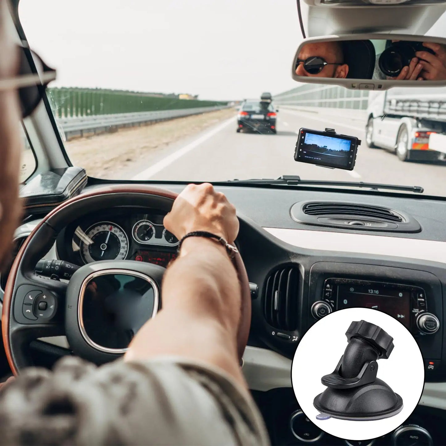 Dash Cam Suction Mount | 360° Rotation & 5 Adapters