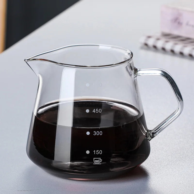 Pour Over Coffee Maker Set with Wooden Support Coffee Filter, Coffee Pot with Handle, Glass Coffee Dripper Peaceful Pleasures Health and Wellness 600ml Clear
