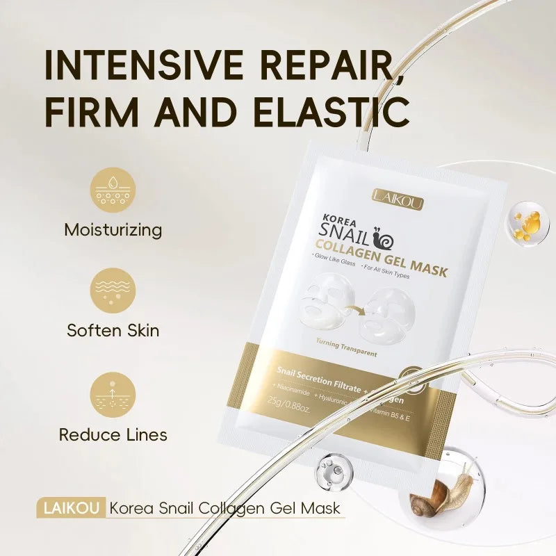LAIKOU Korea Snail Collagen Essence Mask Hydrating Sheet Mask Anti-Wrinkle Face Mask Firming Skin Care 25g*20pcs Peaceful Pleasures Health and Wellness