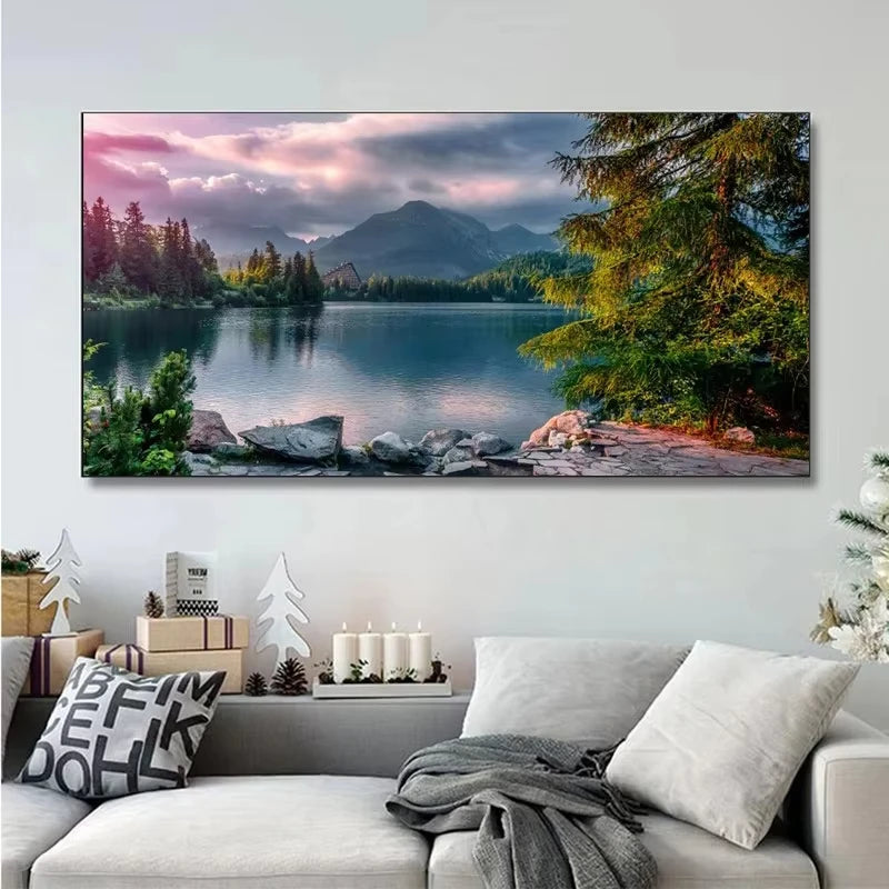 Nature Landscape Canvas Wall Art – Sunshine Forest Lake Print Landscape Canvas Print Peaceful Pleasures Health and Wellness