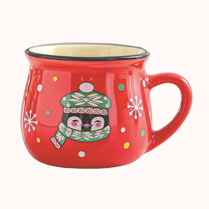 Ceramic Mousse Cup Cartoon Santa Claus Bakery Dessert Mug High-temperature Resistant Coffee Breakfast Cup Children's Water Mug Peaceful Pleasures Health and Wellness 150ml Red penguin