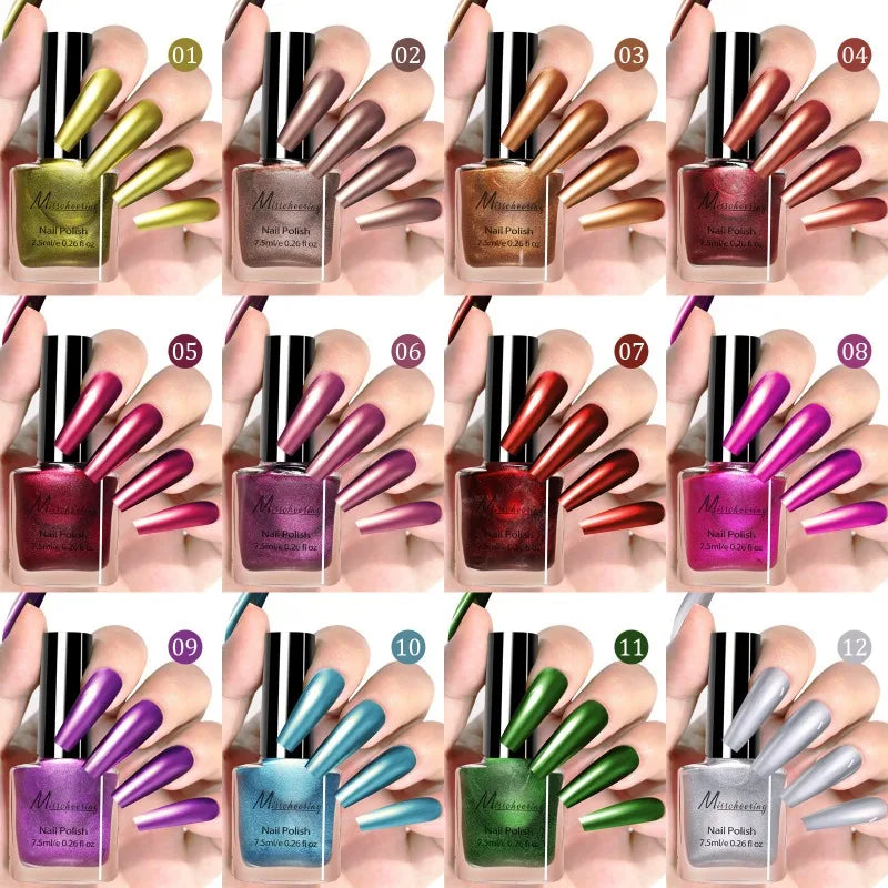 Chrome Mirror Nail Polish – 12 Metallic Shades, No UV Lamp