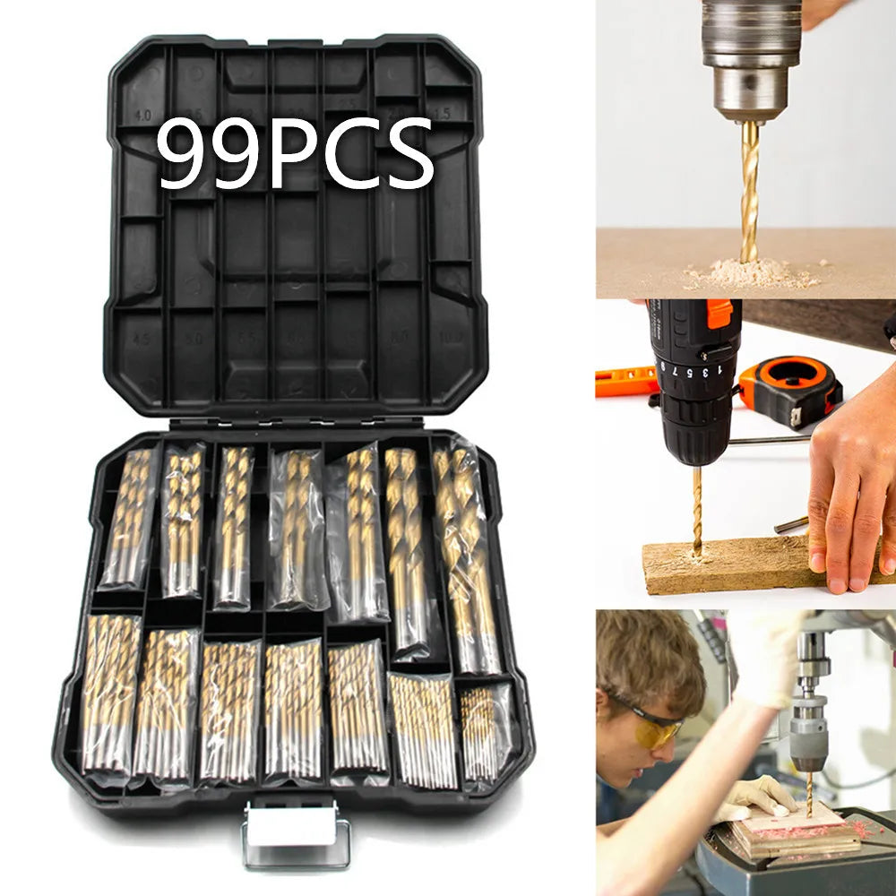 99-Pc Titanium HSS Twist Drill Bit Set 1/16"–1/4" for Wood Peaceful Pleasures Health and Wellness