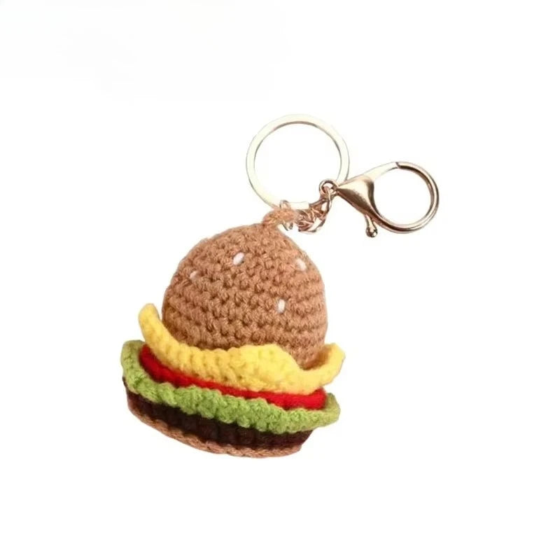 Handmade Knit Keychain Charms – Cute Burger & Ice Cream Pendant