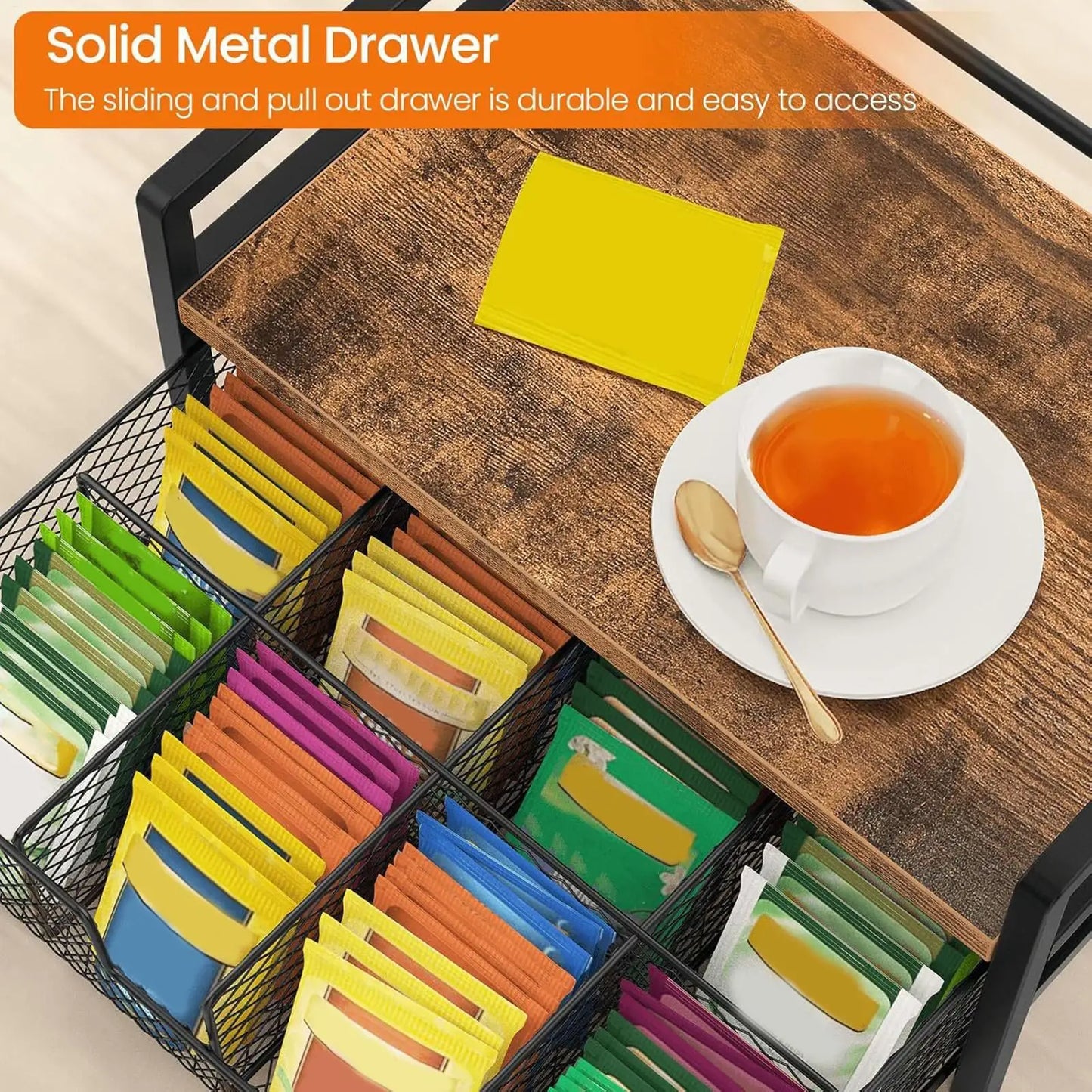 Rustic Wooden Tea Bag Organizer | Vintage Counter Storage Box Tea Bag Organizer Peaceful Pleasures Health and Wellness