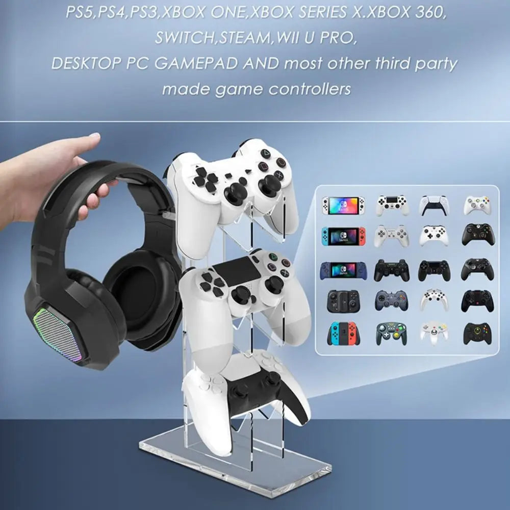 Durable Acrylic 3-Layer Controller Holder Black Transparent Game Handle Display Stand White Universal Headphone Peaceful Pleasures Health and Wellness