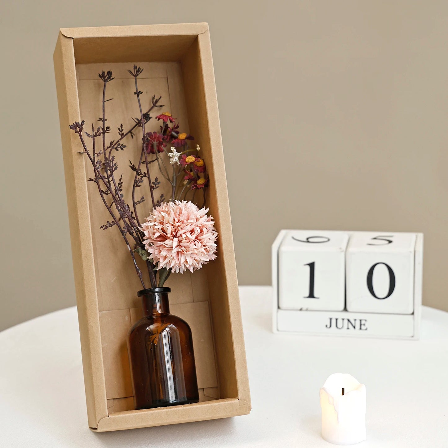 Artificial Silk Peony Bouquet with Vase & Gift Box | Home Decor