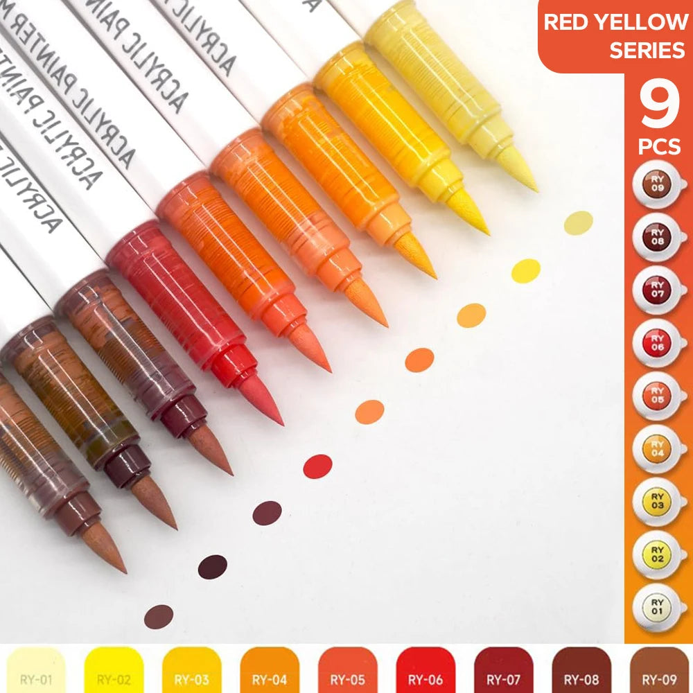 9-Piece Acrylic Brush Pen Set | Art Markers for Painting & Drawing