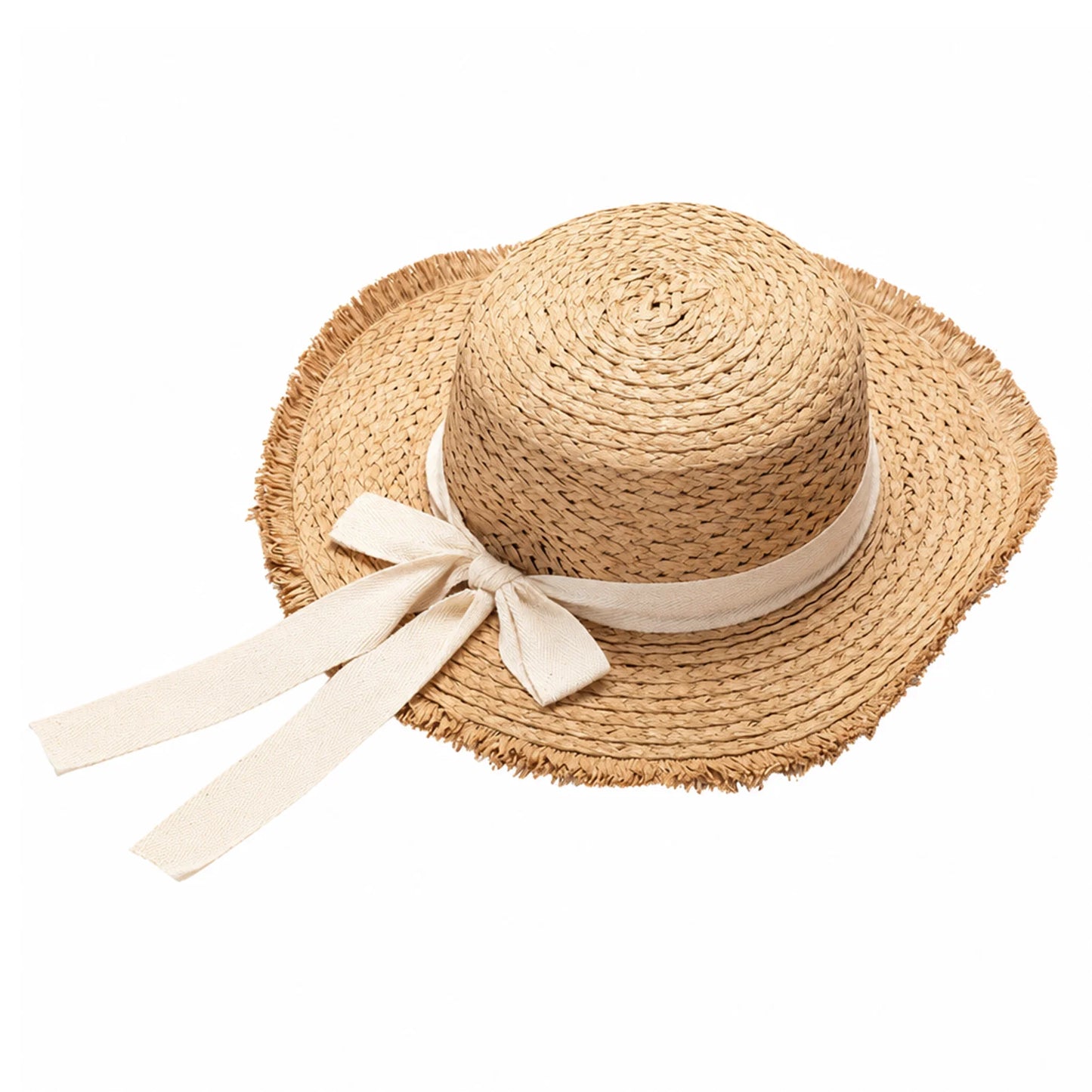 Women's Wide Brim Raffia Straw Sun Hat with Bow | Beach Hat