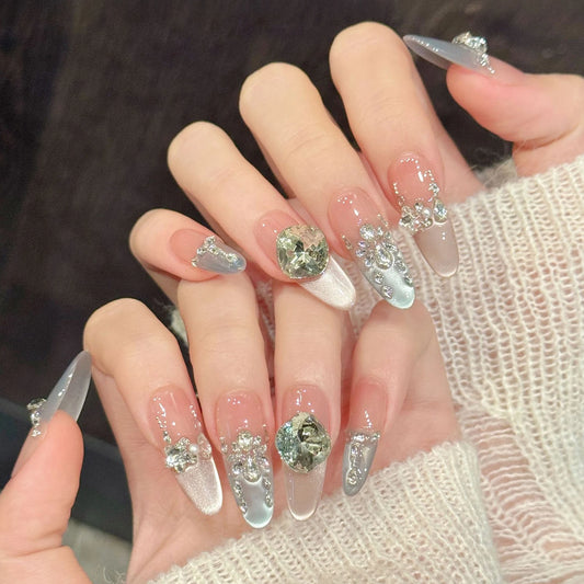 Aurora Cat's Eye Press On Nails | K9 Diamond French Tips 10pc Press On Nails Peaceful Pleasures Health and Wellness