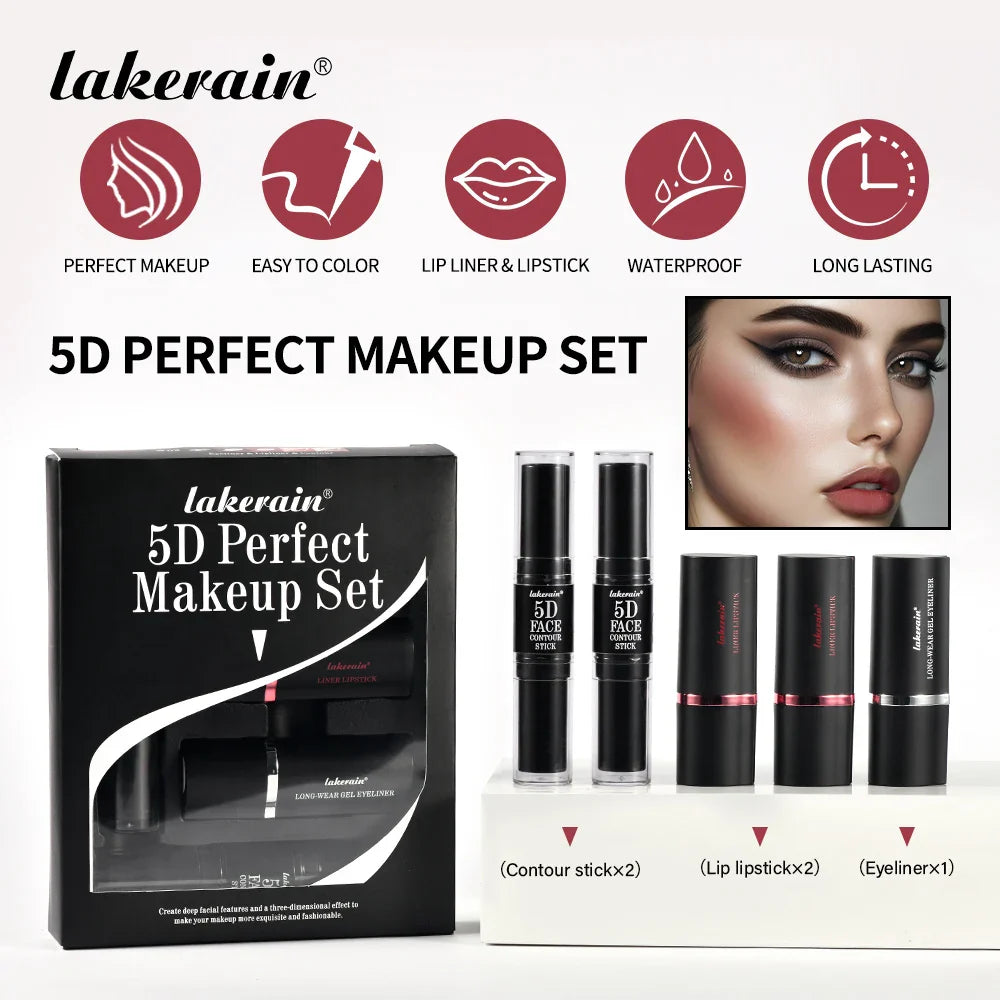 5D Makeup Combo Set – Contour, Eyeliner & Lipstick