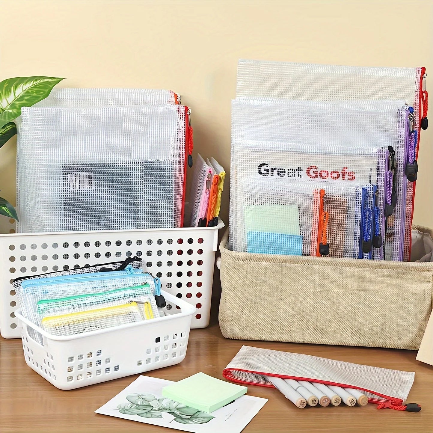 16-Piece Waterproof Mesh Zipper Bags – Travel & Office Organizers