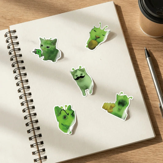 500Pcs Alien Cat Stickers Funny Design Quirky Style Funny Stickers Extraterrestrial Theme Waterproof Peaceful Pleasures Health and Wellness