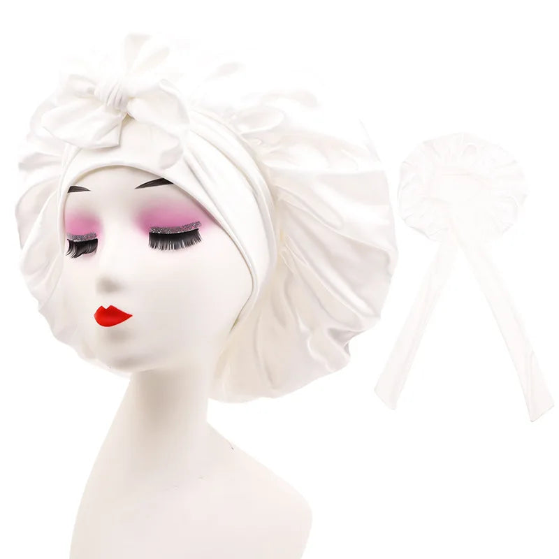 Satin Shower Cap for Women – Waterproof Silk Bonnet Long Hair