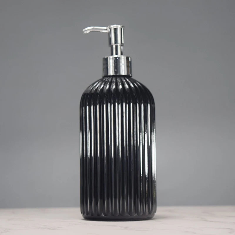 500ml Striped Soap Dispenser Bathroom Shower Wash Shampoo Bottle Refillable Kitchen Dish And Hands Soap Container Peaceful Pleasures Health and Wellness Black