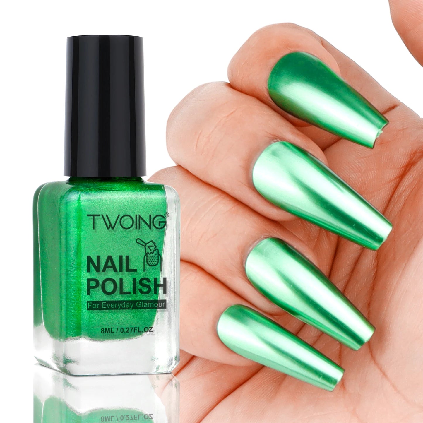 TWOING 8ml 9 Colors Metallic Mirror Nail Polish Set, Quick-Dry Chrome Nail Polish, Long-Lasting High Shine for DIY Manicure Peaceful Pleasures Health and Wellness Green