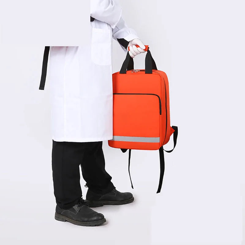 Large Capacity First Aid Kit With Multi layer Storage Pack Outdoor First Aid Kits Backpack 900D Tear Resistant Waterproof Peaceful Pleasures Health and Wellness Orange