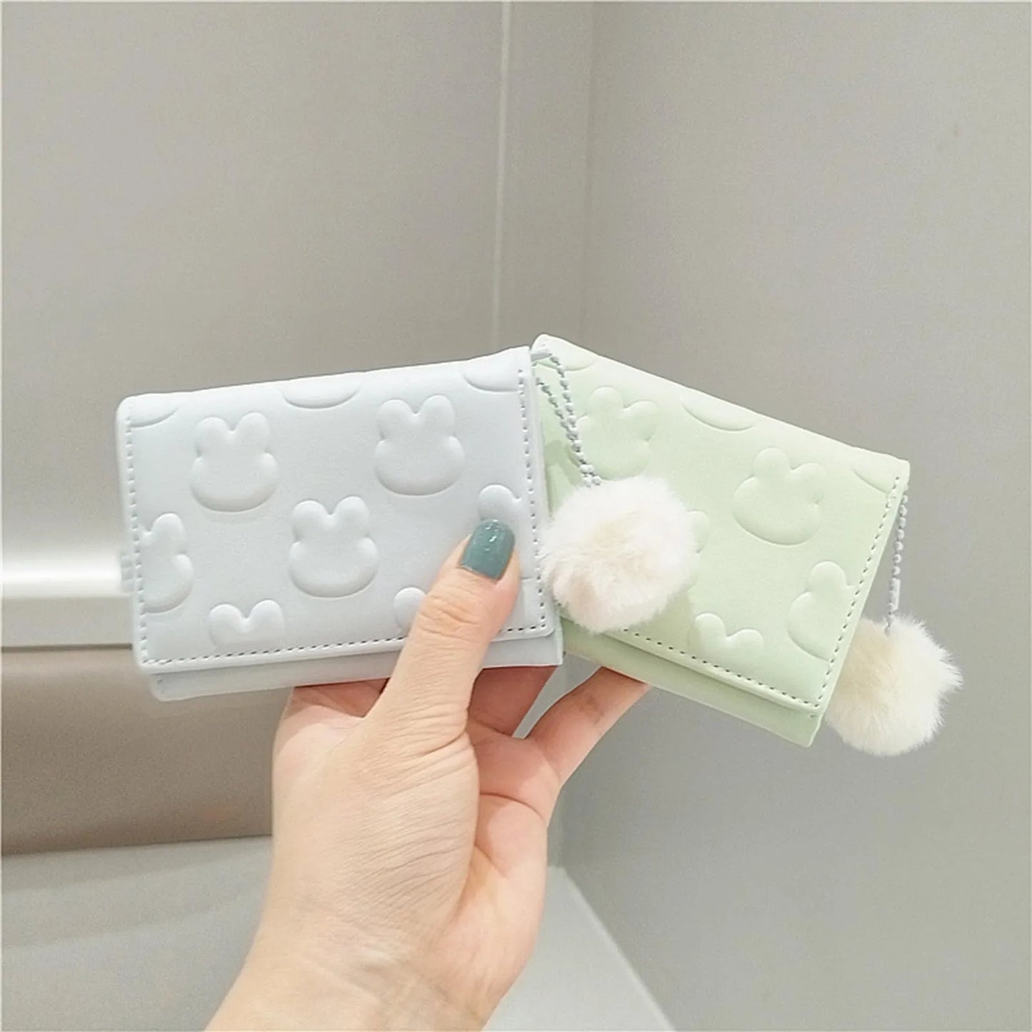 Sweet Short Ladies Wallet Rabbit Three-Fold Large Capacity Short Purse Gift for Girls Ladies Women Peaceful Pleasures Health and Wellness