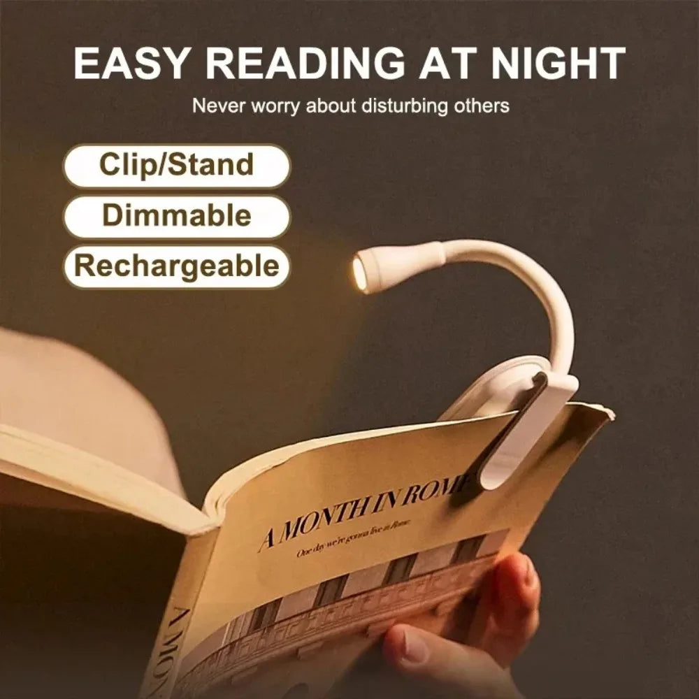 USB Rechargeable Clip-On Book Light | Dimmable LED 360° Flex
