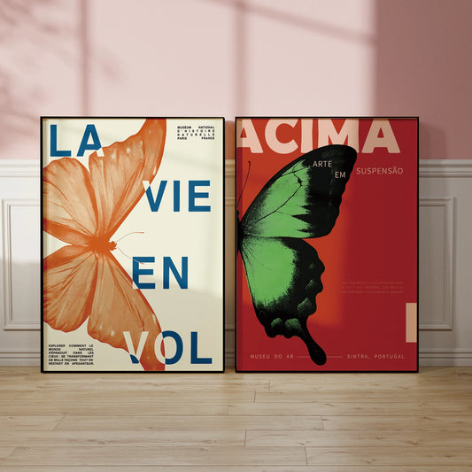 Mid Century Modern Butterfly Canvas Wall Art Print | Home Décor Canvas Wall Art Peaceful Pleasures Health and Wellness G3584-2pcs 21x30cm No Frame