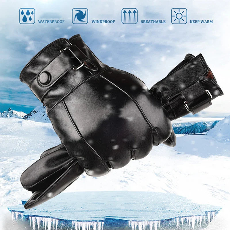 Windproof Touchscreen PU Gloves – Waterproof Winter Sports