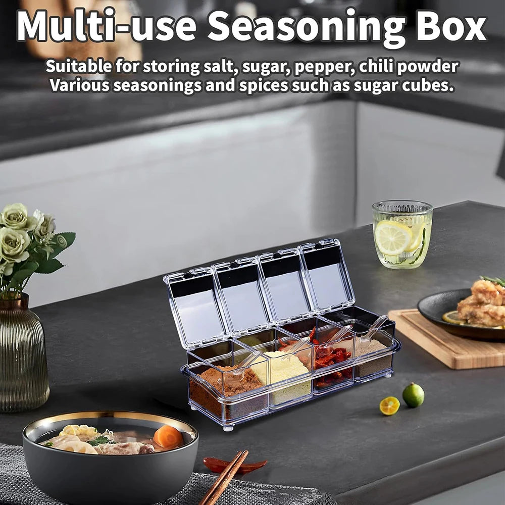 4 Pieces Kitchen Clear Seasoning Box Storage Container Condiment Jars Acrylic Seasoning Box with Cover and Spoon Peaceful Pleasures Health and Wellness