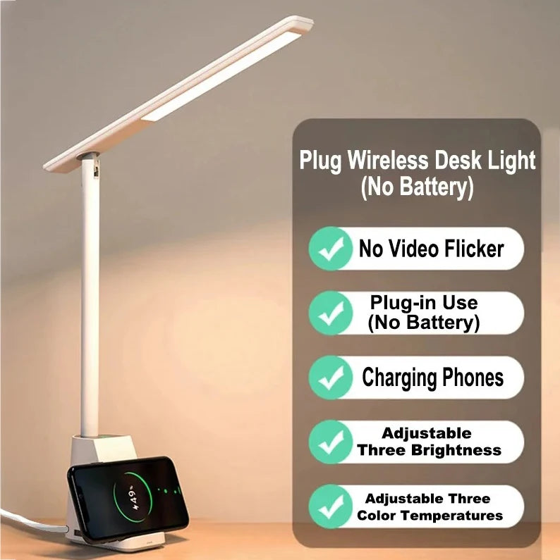15W Wireless Quick-Charging Desk Light Eye-Protecting LED Folding Plug-in Intelligent Desk Lamp For Work And Study Table Lamps Peaceful Pleasures Health and Wellness Wireless Plug
