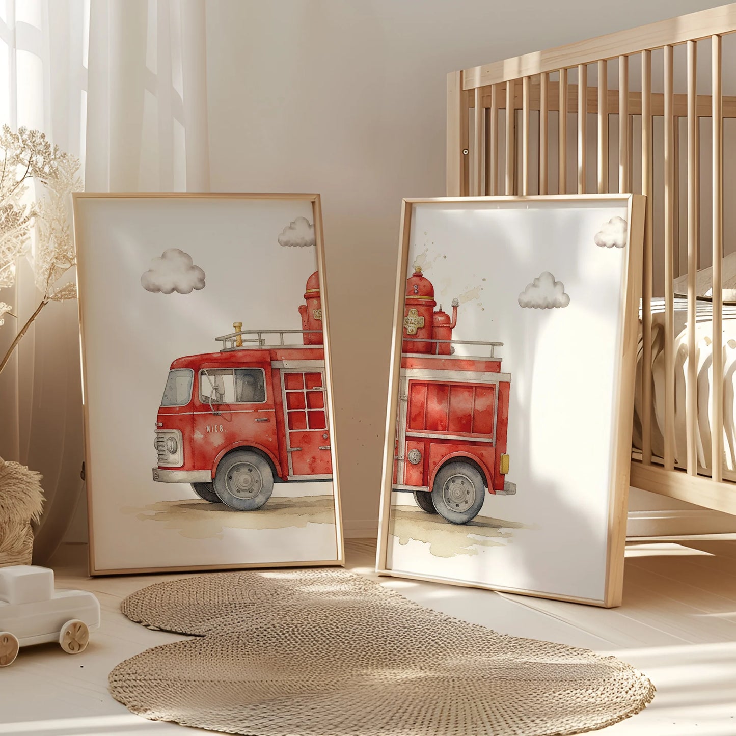 Personalized Fire Truck Canvas Wall Art Set – Kids Room Decor