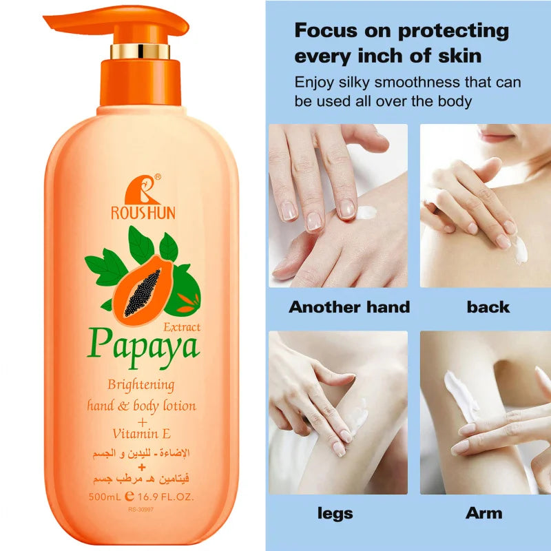 500ml ROUSHUN Papaya Body Lotion Moisturizing and Moisturizing Skin Refreshing Fragrance Non greasy Large capacity household use Peaceful Pleasures Health and Wellness