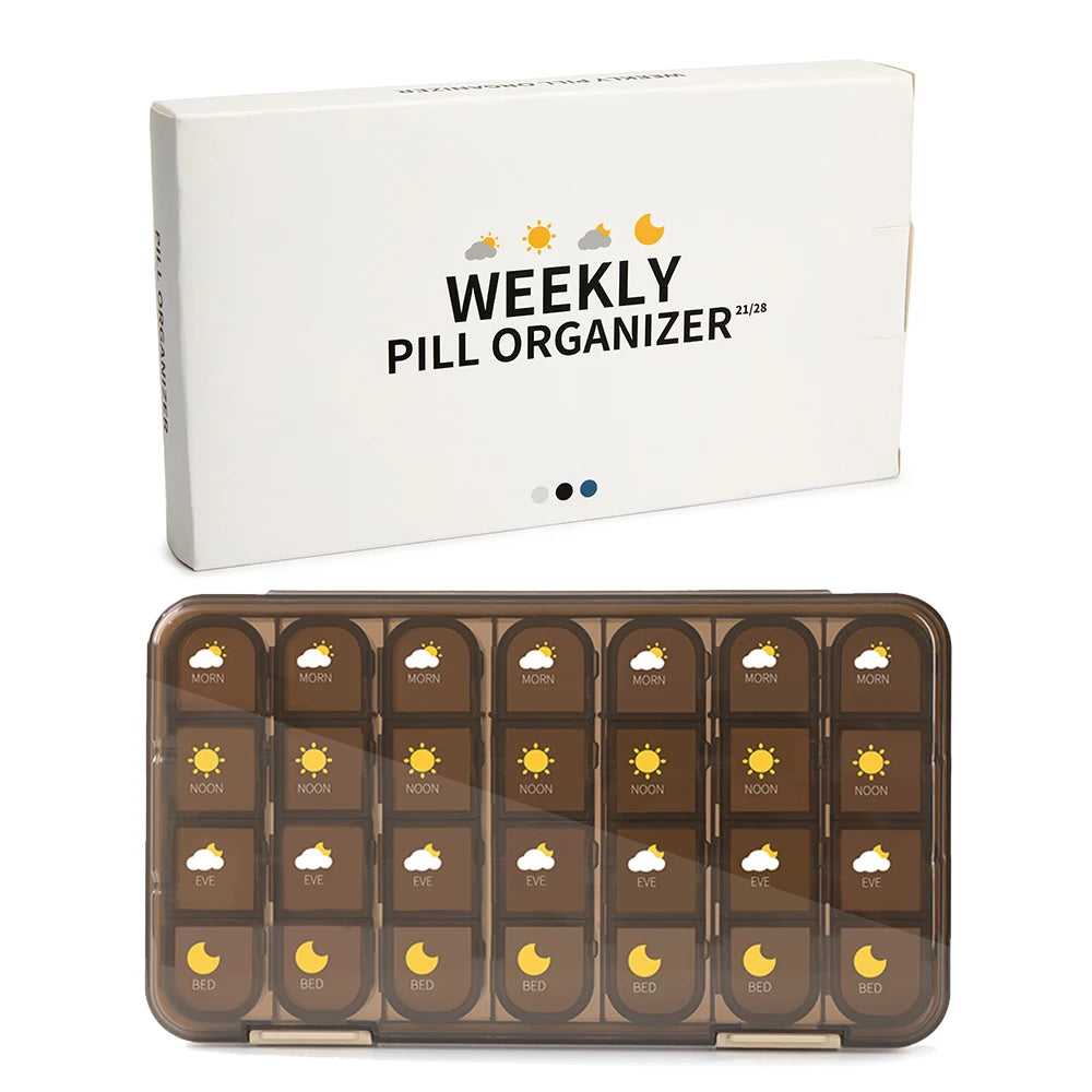 21/28Grid Pill Box Large Capacity Pill Box Pill Medicine Storage Pill Box Weekly Vitamin Organizer Pastillero Moisture Resistant Peaceful Pleasures Health and Wellness 28 grids-black