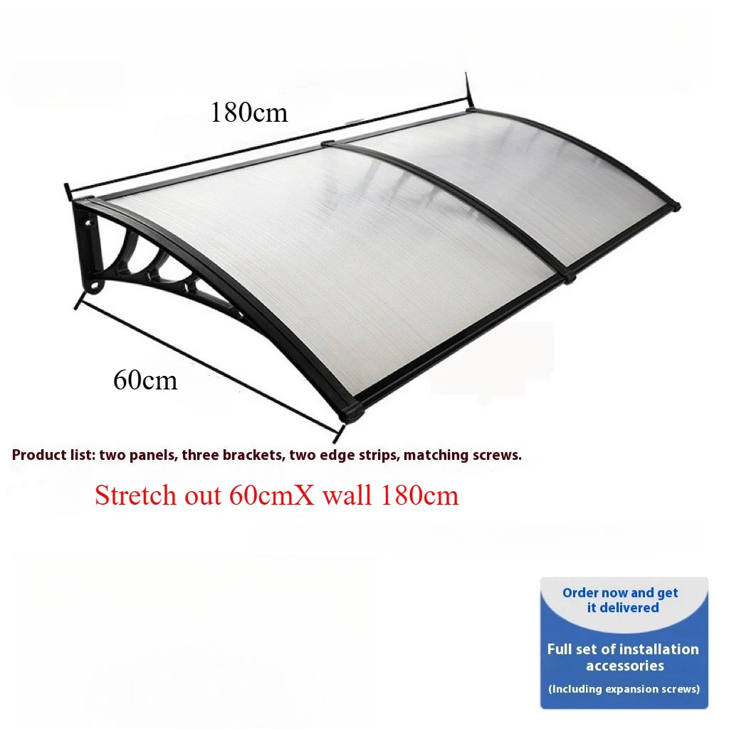 Good Clear Arched Polycarbonate Window Door Awning Shade Canopy Canopies Wall Mounted Roof Rain Shelter Front Door Peaceful Pleasures Health and Wellness Transparent 60 180