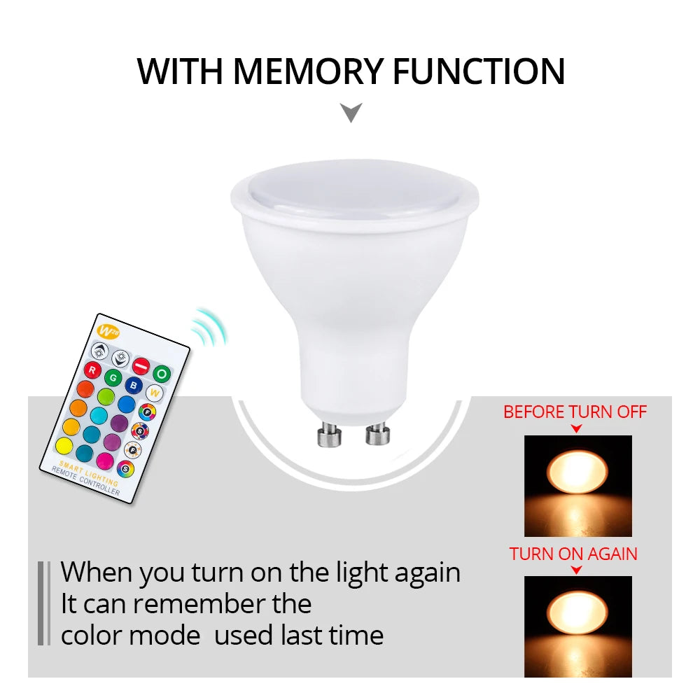 85-265V 10W GU10 LED Bulb 16 Colors RGB+CW+WW Lamp Spotlight IR Remote Control Ampoule Bombillas Room Home Party Festival Decor Peaceful Pleasures Health and Wellness