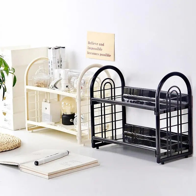 Double Layer Multi-Functional Plastic Desktop Organizer Shelf For Cosmetics, Bedroom, And Dormitory Accessories Peaceful Pleasures Health and Wellness
