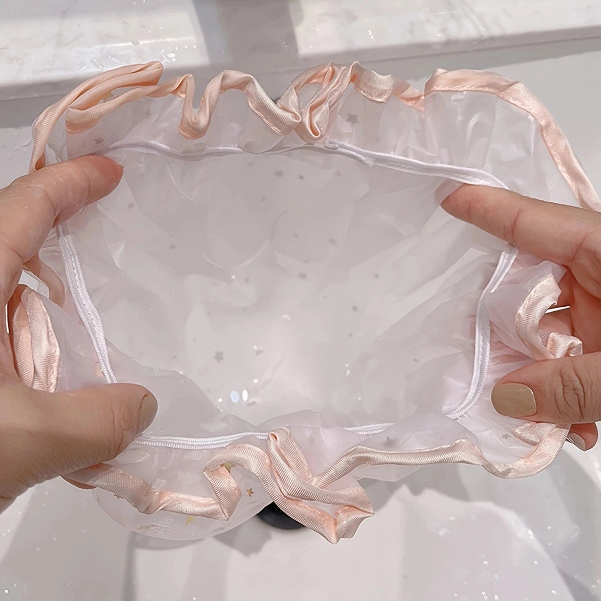 Waterproof Double-Layer Shower Cap Starry Sky Design Fashion Reusable Bathing Hat Kitchen Oil-proof Sanitary Hat Peaceful Pleasures Health and Wellness