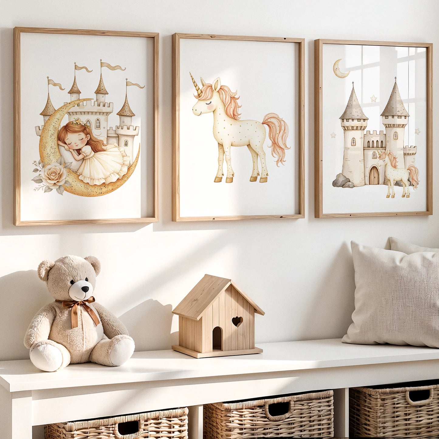 Sleeping Princess & Castle Canvas Wall Art Print – Kids Room Decor