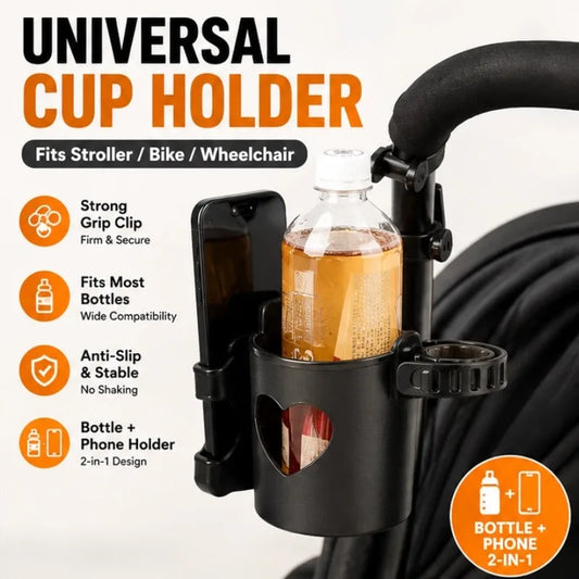 2-in-1 Stroller Cup & Phone Holder | Universal Adjustable Mount Stroller Cup Holder Oasis Select