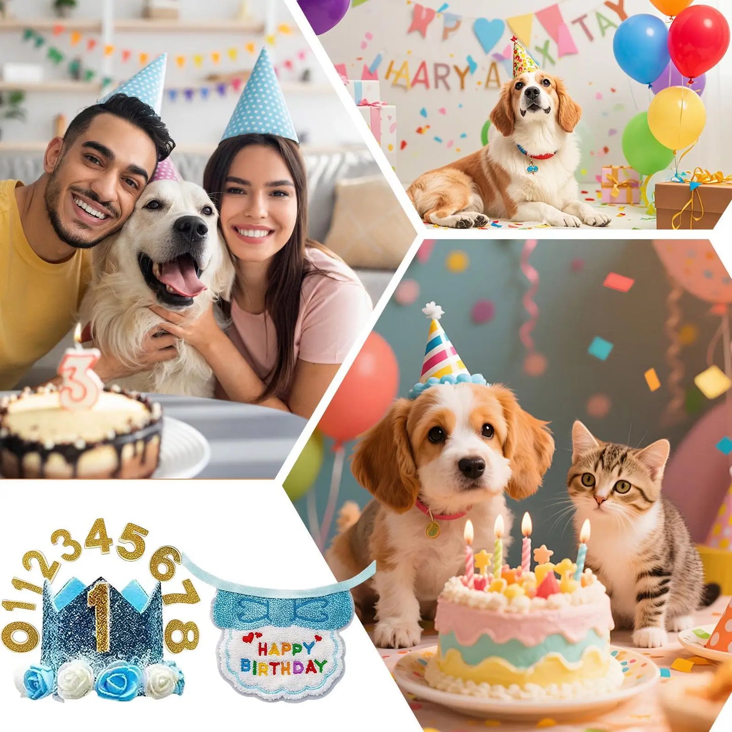 Dog Birthday Party Decorations Adjustable Bib Collar Scarf Hat With Number Puppy Birthday Party Decorations For Pet Adoption Peaceful Pleasures Health and Wellness